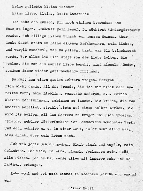 Abschiedsbrief Judith Auers an ihre Tochter